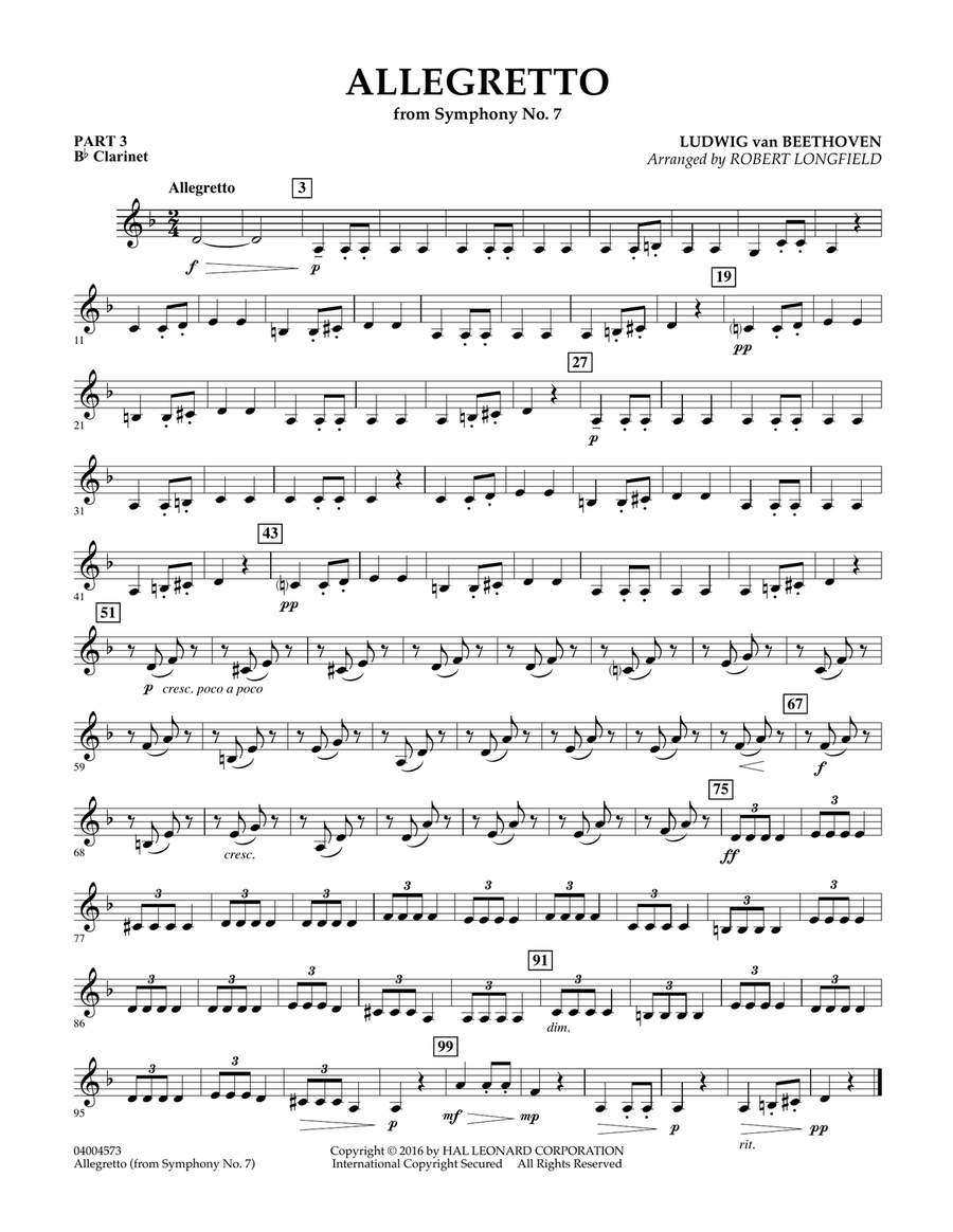 Allegretto (from Symphony No. 7) - Pt.3 - Bb Clarinet Concert Band scores gallery preview page 1
