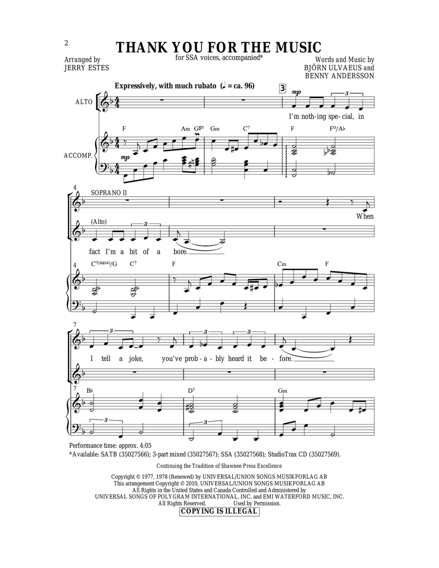 Thank You For The Music (arr. Jerry Estes)