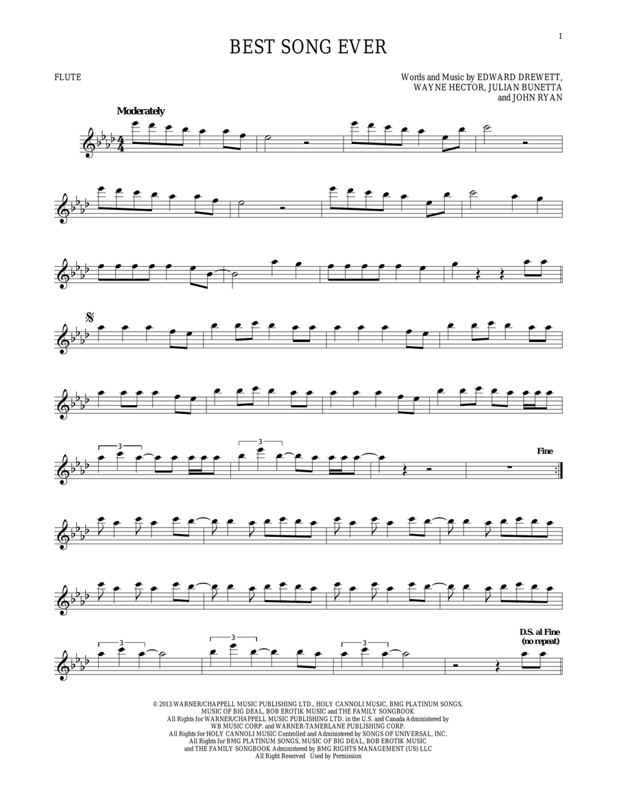 Best Song Ever Flute Solo scores gallery preview page 1