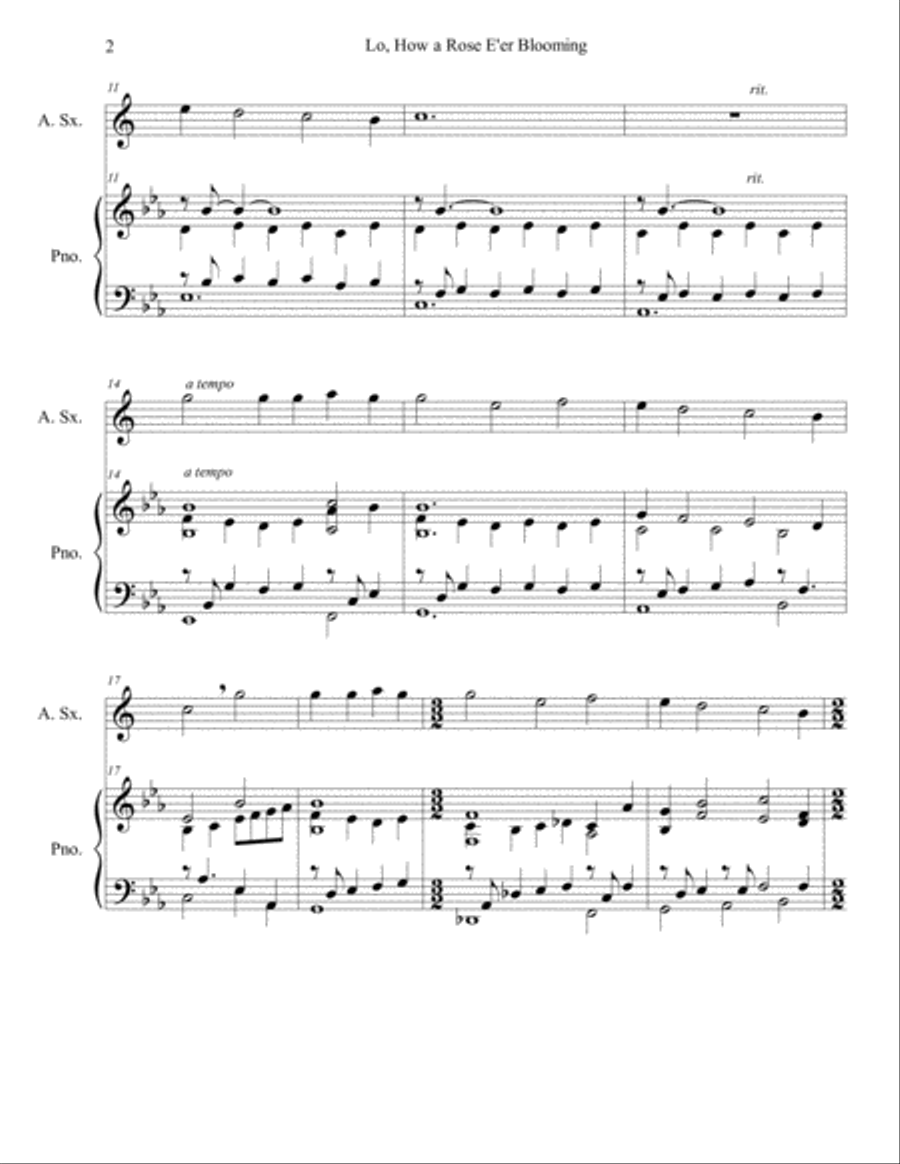Lo, How a Rose E'er Blooming (alto sax/piano), arr. Brenda Portman Alto Saxophone scores gallery preview page 2