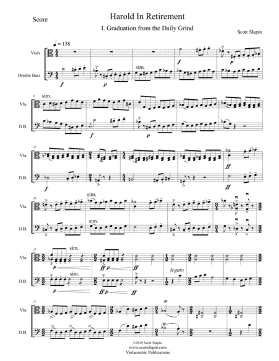Harold in Retirement for Viola and Bass String Duet scores gallery preview page 3