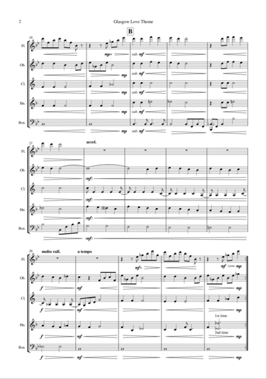 Glasgow Love Theme Woodwind Quintet scores gallery preview page 4