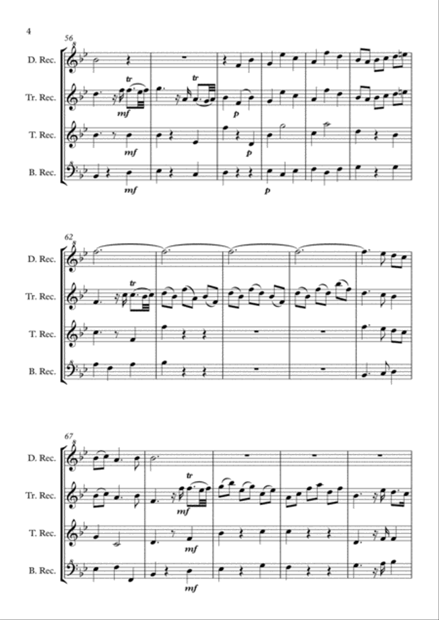 If God be for us (Handel's Messiah) recorder quartet Small Ensemble scores gallery preview page 4
