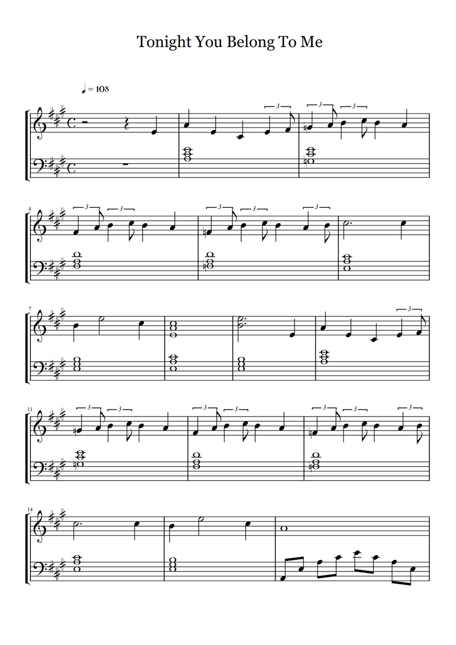 Tonight You Belong To Me Easy Piano scores gallery preview page 2