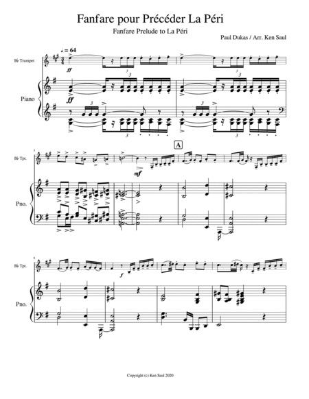 Fanfare Prelude to La Peri for Trumpet and Piano by Paul Dukas