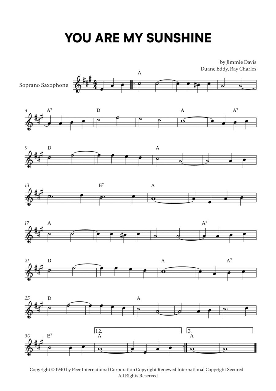 You Are My Sunshine You Are My Sunshine Soprano Saxophone scores gallery preview page 1