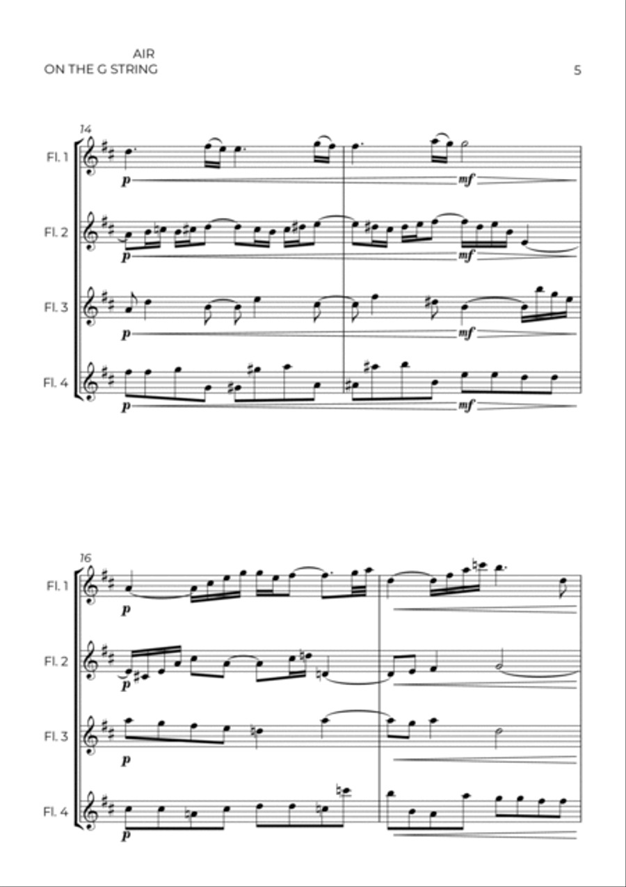 AIR ON THE G STRING -FLUTE QUARTET Flute Quartet scores gallery preview page 5