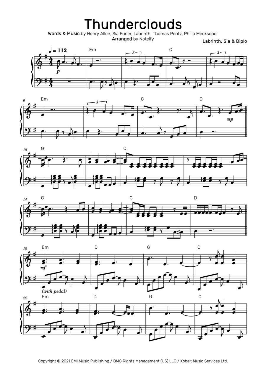 Thunderclouds Piano Solo scores gallery preview page 1