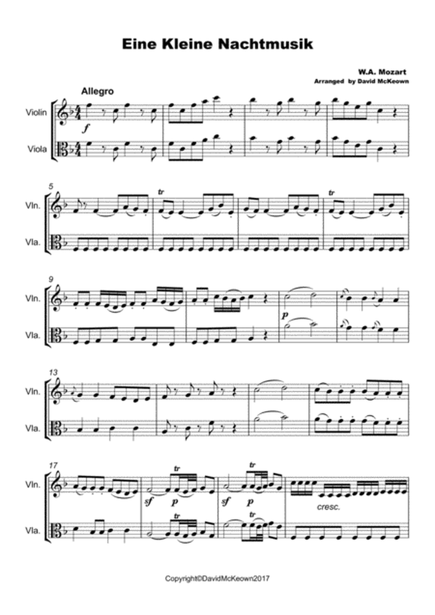 Eine Kleine Nachtmusik, Allegro, by W A Mozart. Violin and Viola Duet image number null