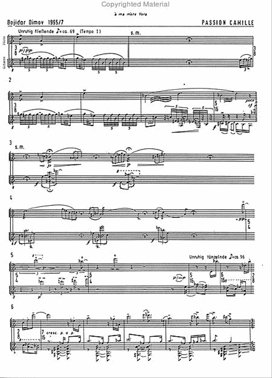 Passion Camille für Flöte (auch Kl. Flöte, Bassflöte) und Gitarre (1995) (kleine Fassung) Flute scores gallery preview page 2