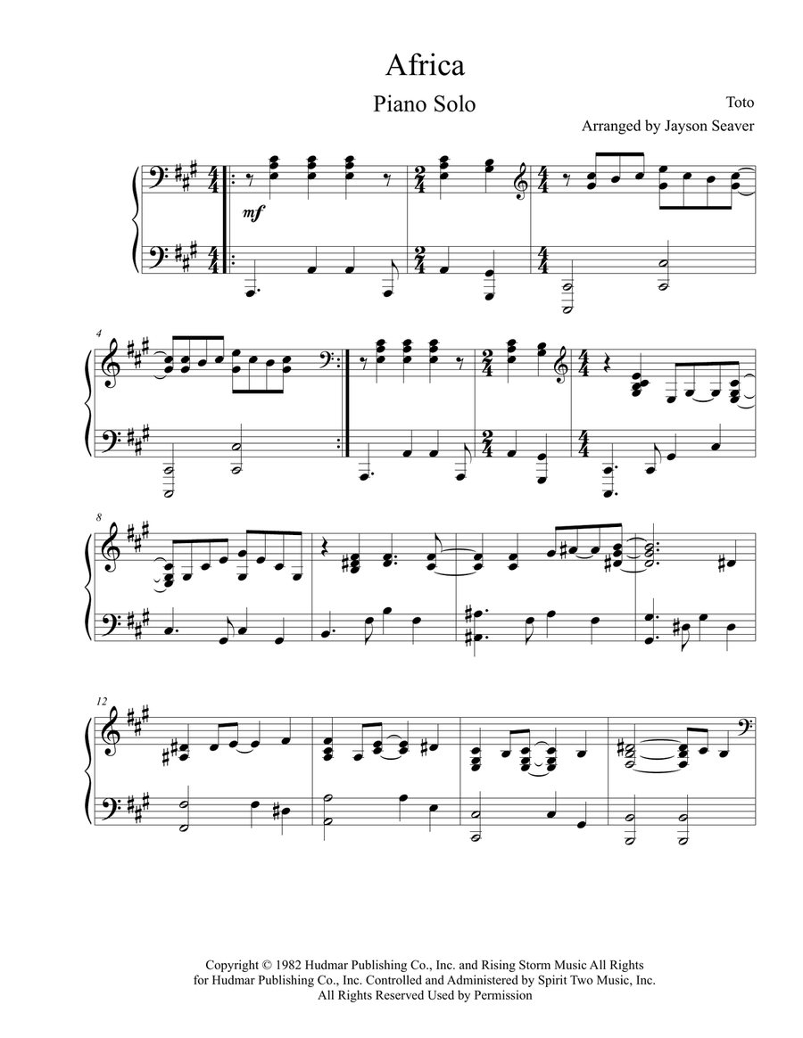 Africa Piano Solo scores gallery preview page 2