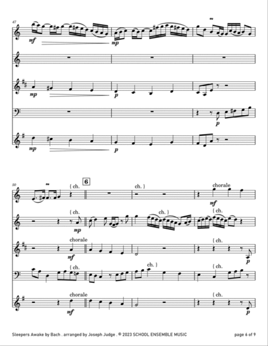 Sleepers Awake by Bach for Woodwind Quartet in Schools Woodwind Quartet scores gallery preview page 6