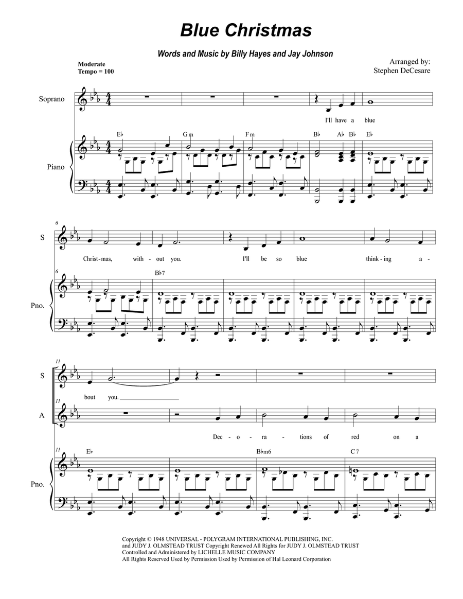 Blue Christmas Blue Christmas Vocal Duet scores gallery preview page 1