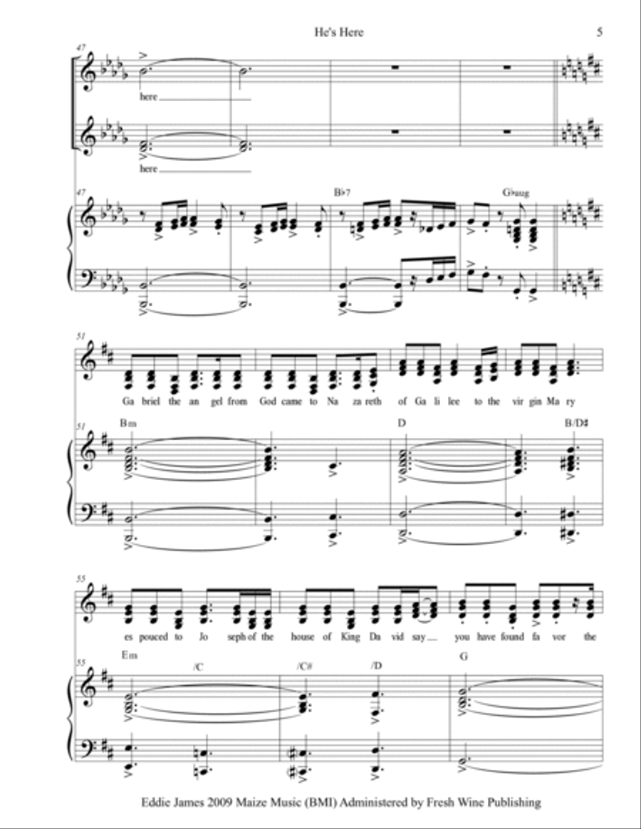 He's Here Piano Solo scores gallery preview page 5