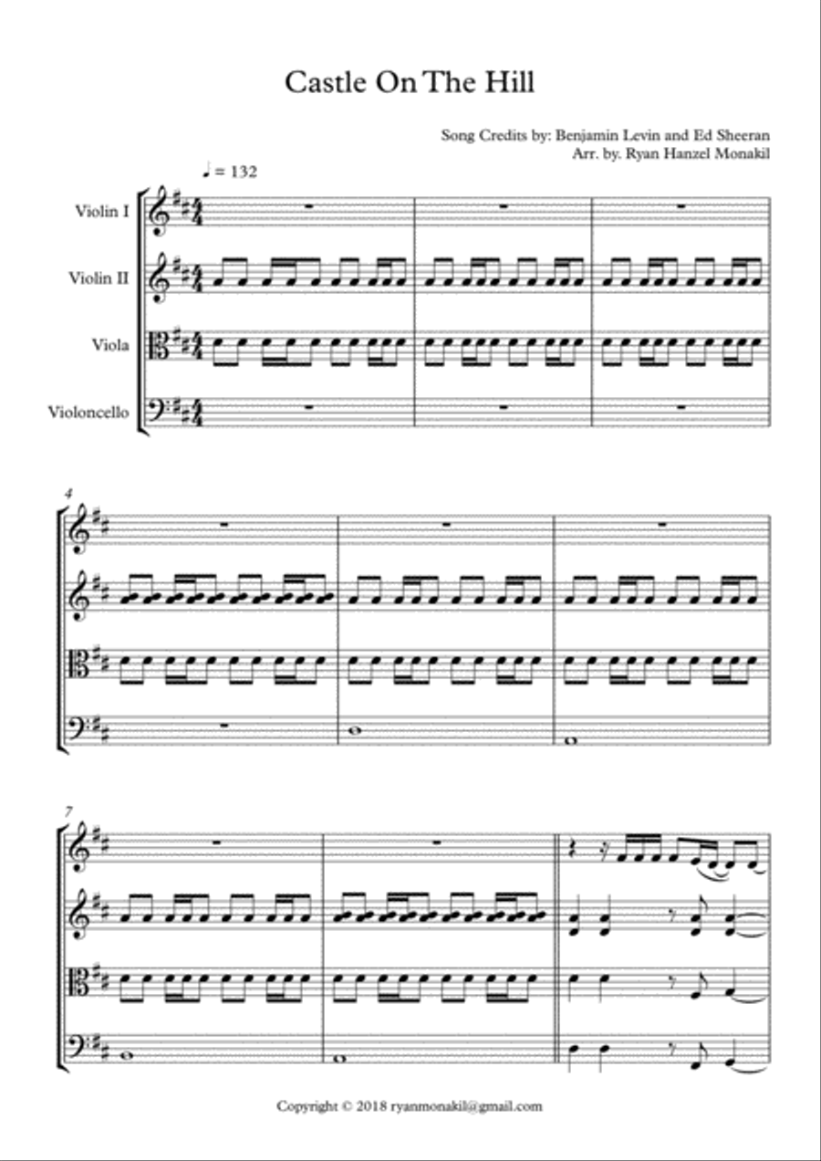 Castle On The Hill Castle On The Hill String Quartet scores gallery preview page 1