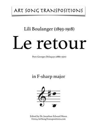 Book cover for BOULANGER: Le retour (transposed to F-sharp major)