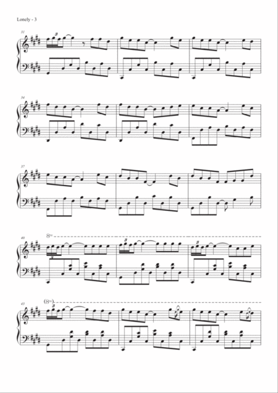 Lonely Lonely Piano Solo scores gallery preview page 5
