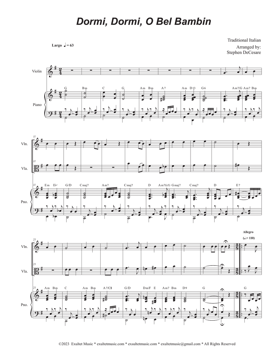 Dormi, Dormi, O Bel Bambin (Duet for Violin and Viola) String Duet scores gallery preview page 1