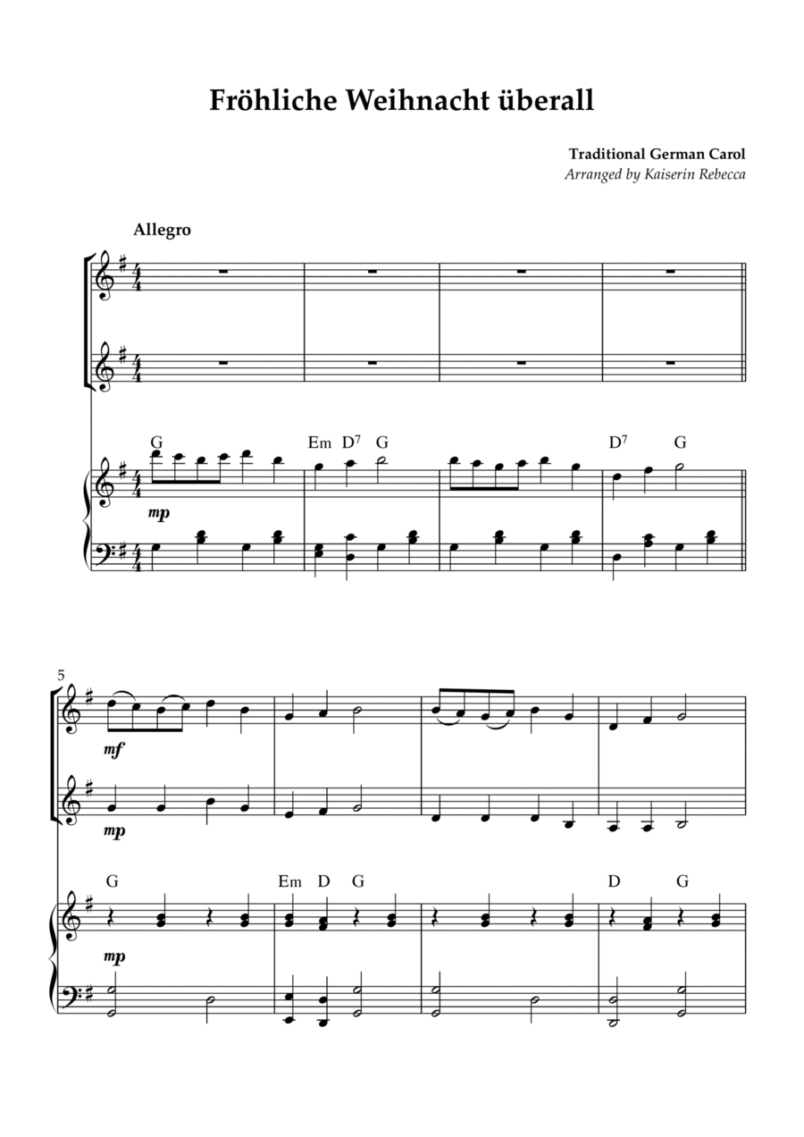 Fröhliche Weihnacht überall String Duet scores gallery preview page 1