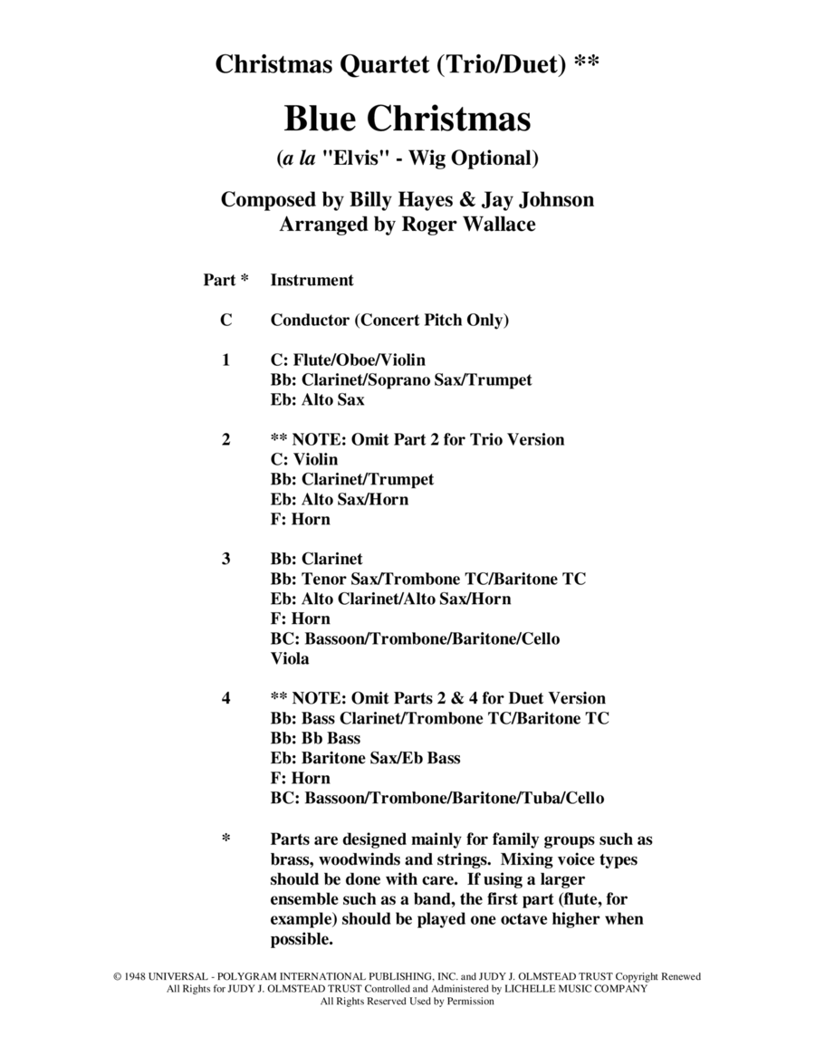 Blue Christmas Brass Quartet scores gallery preview page 1