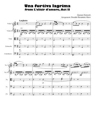 Una furtiva lagrima (easy key Cm) - String quintet
