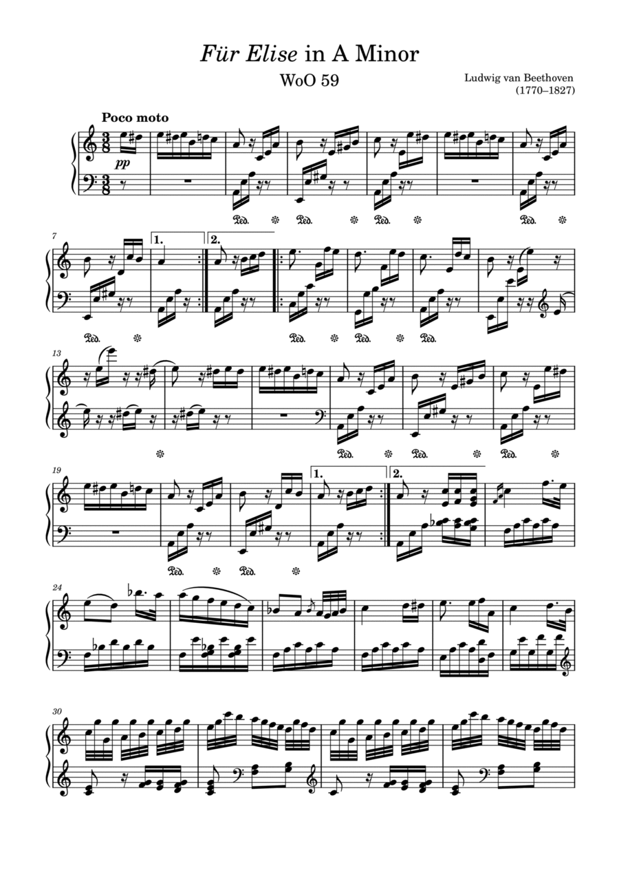 Fur Elise Easy Piano scores gallery preview page 1