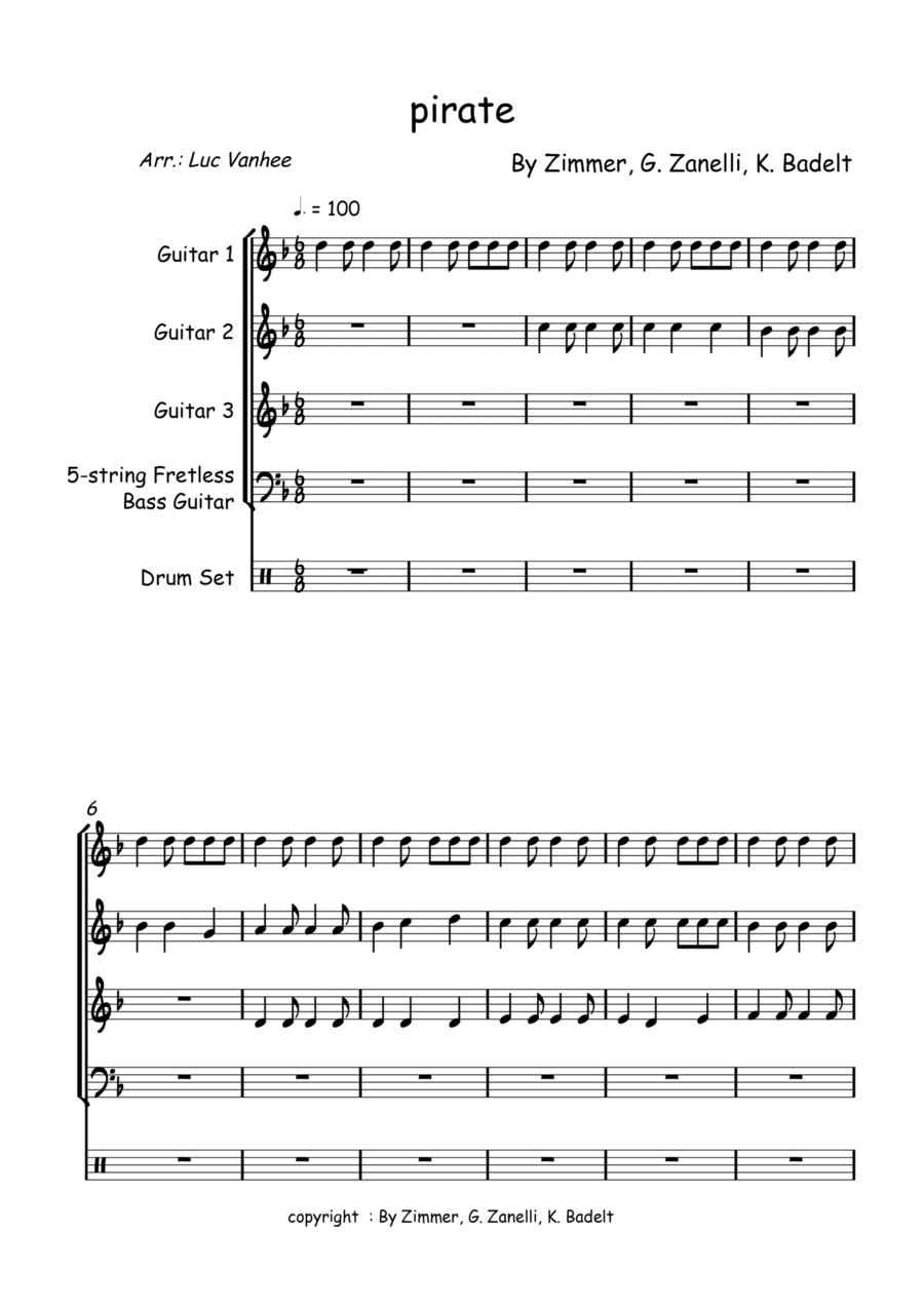 Pirates Of The Caribbean Guitar Ensemble scores gallery preview page 1