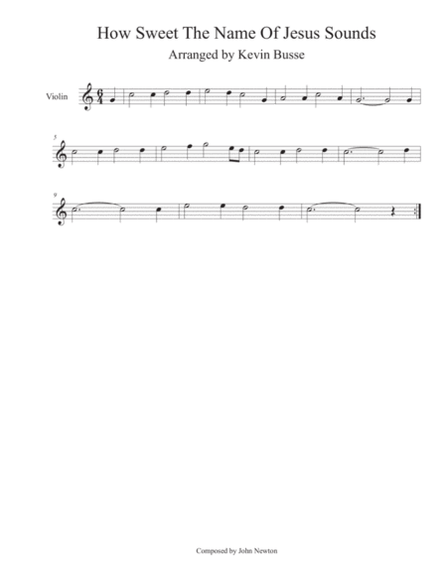 How Sweet The Name Of Jesus Sounds - (Easy key of C) - Violin image number null