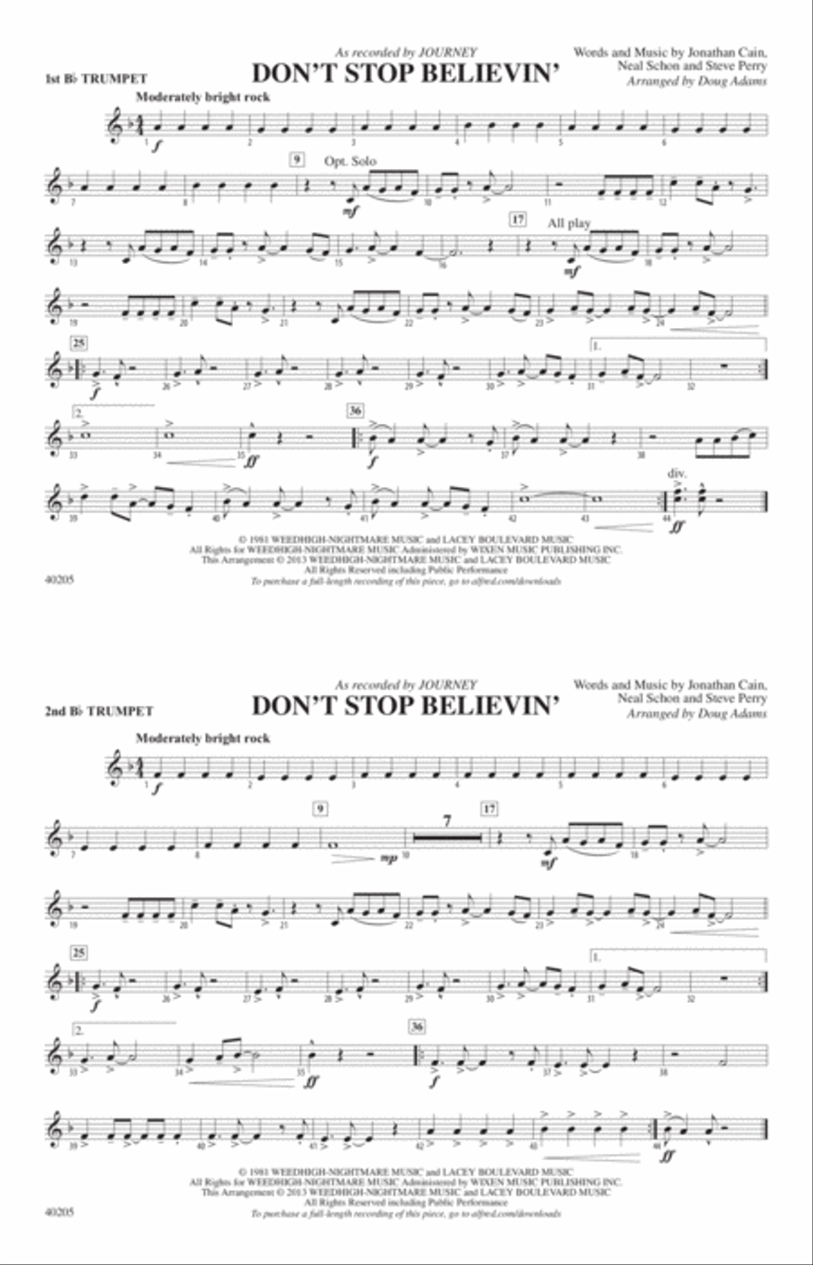 Don't Stop Believin': 1st B-flat Trumpet Marching Band scores gallery preview page 1