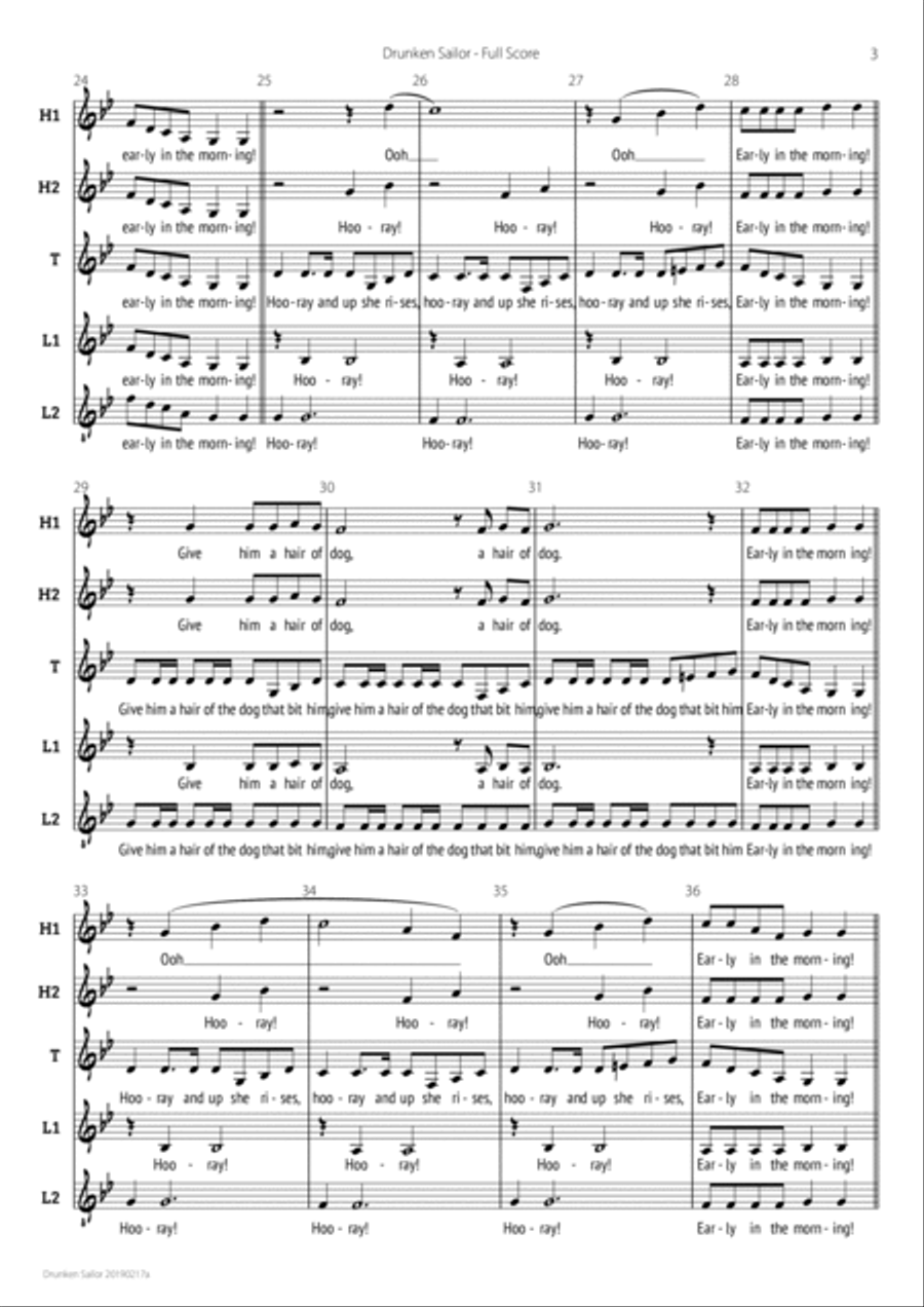 Drunken Sailor 4-Part scores gallery preview page 3