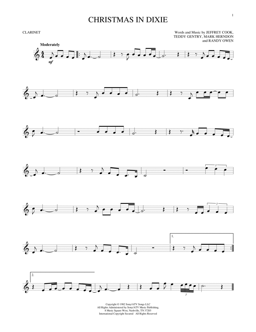 Christmas In Dixie Clarinet Solo scores gallery preview page 1