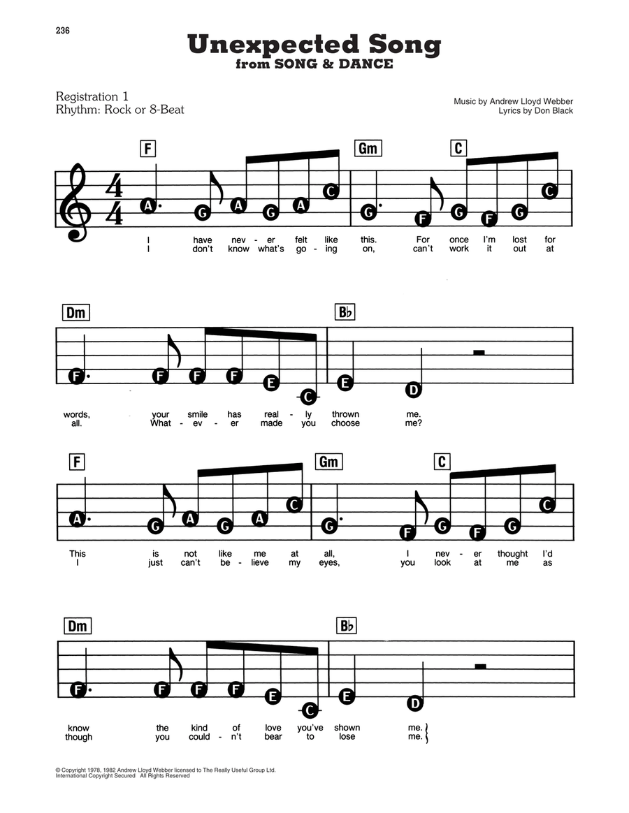 Unexpected Song (from Song & Dance) Electronic Keyboard scores gallery preview page 1