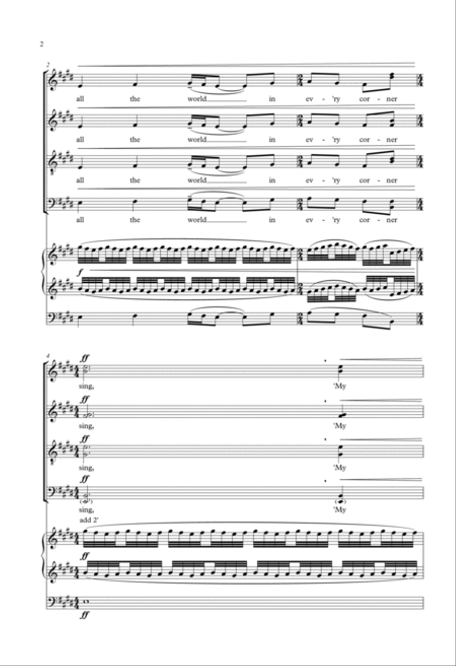 Let All The World In Every Corner Sing 4-Part scores gallery preview page 2