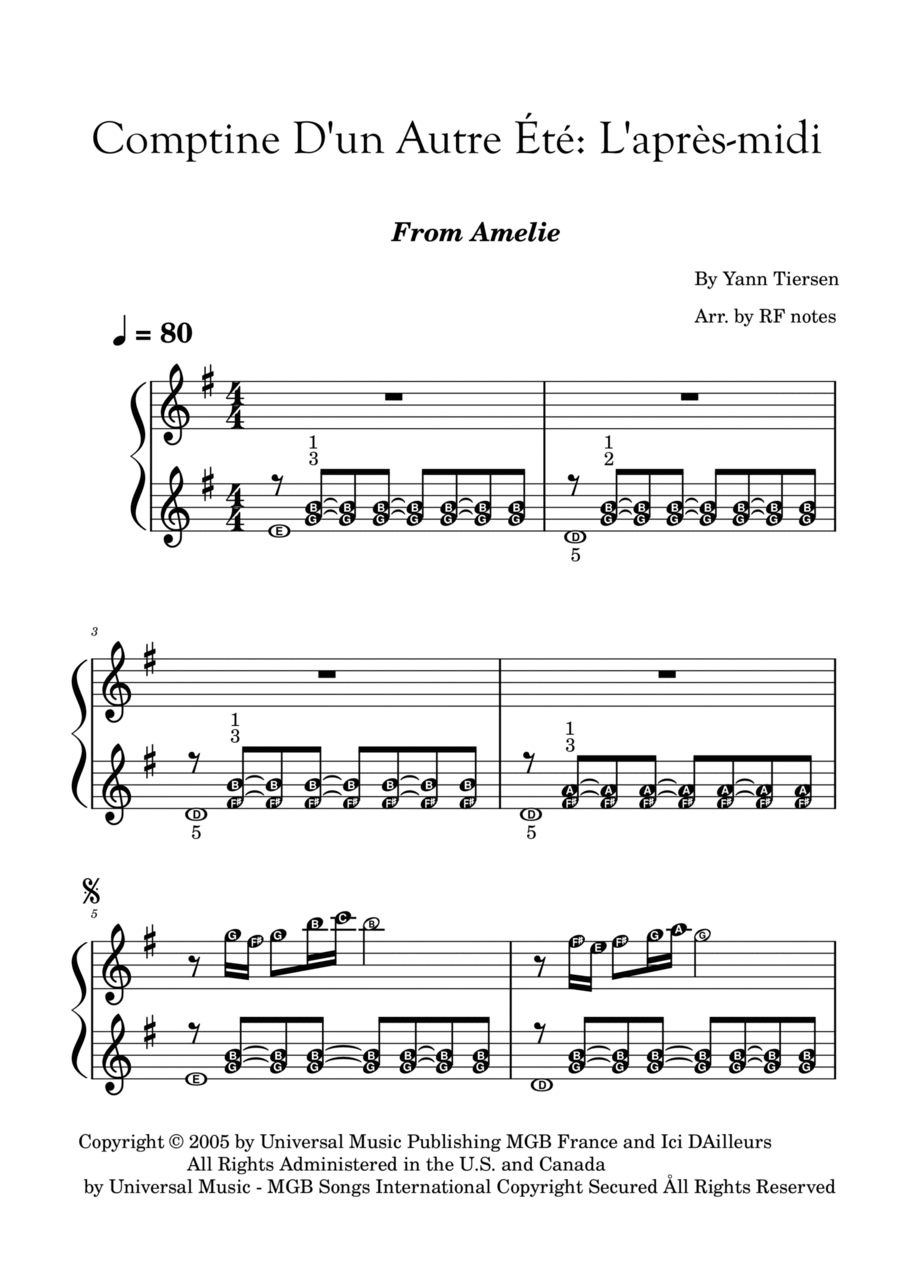 Comptine D'un Autre Été: L'après-midi Easy Piano scores gallery preview page 1