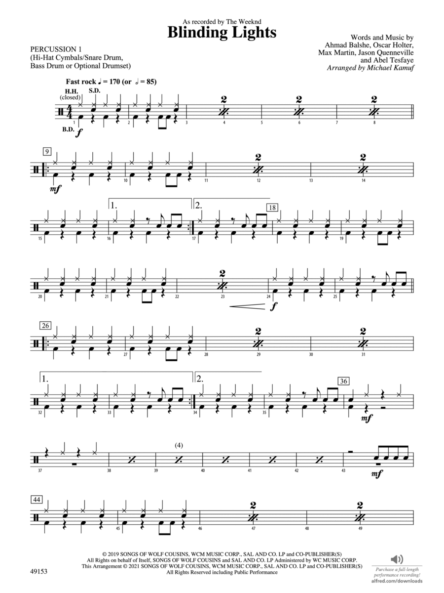 Blinding Lights: 1st Percussion Concert Band scores gallery preview page 1