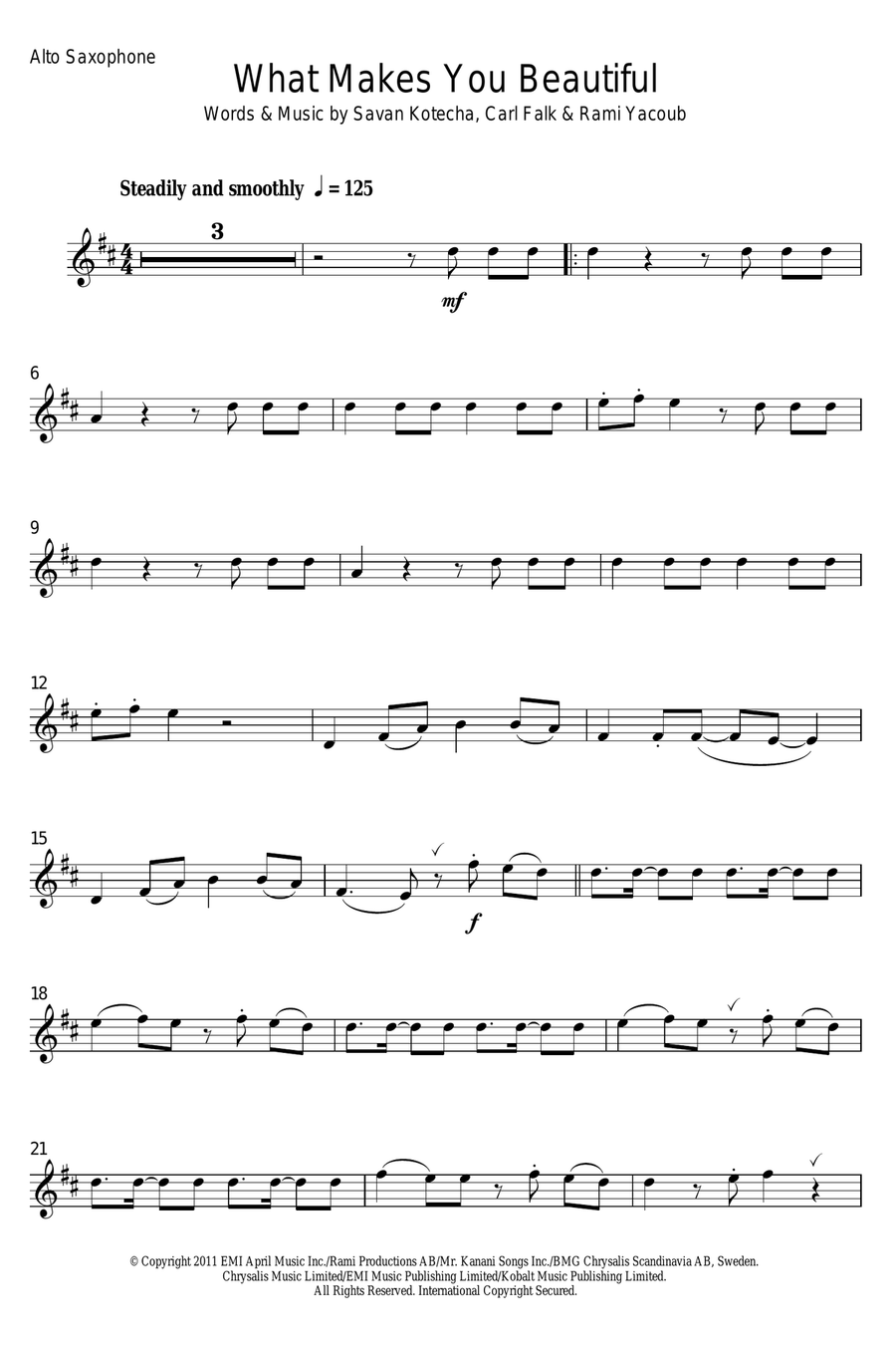What Makes You Beautiful Alto Saxophone scores gallery preview page 1