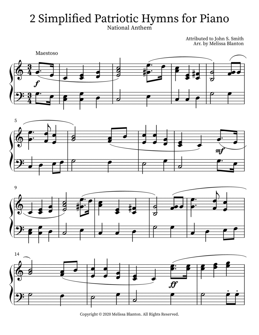2 Simplified Patriotic Hymns for Piano