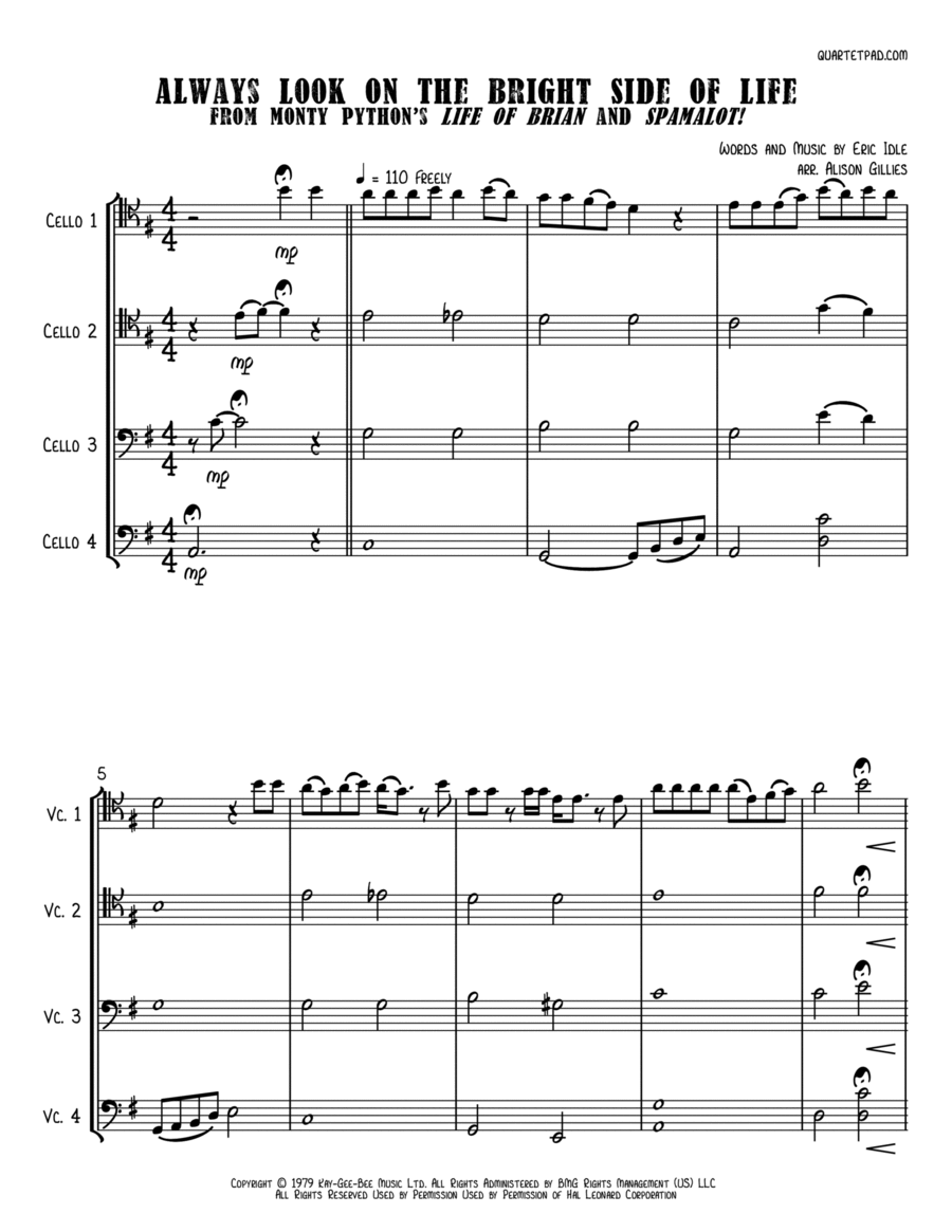 Always Look On The Bright Side Of Life String Quartet scores gallery preview page 1