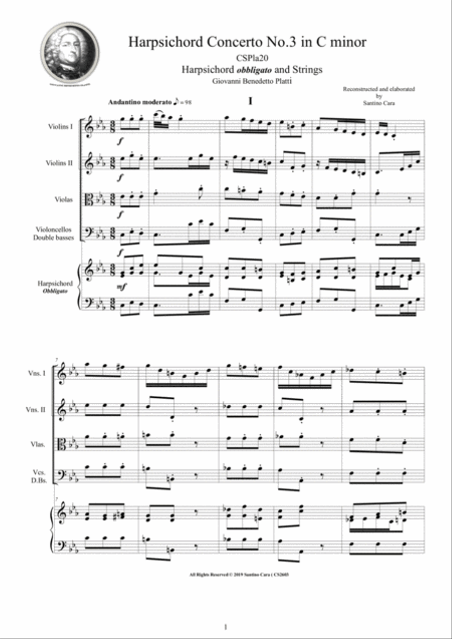 Platti - Harpsichord Concerto No.3 in C minor CSPla20 for Harpsichord and Strings String Orchestra scores gallery preview page 1