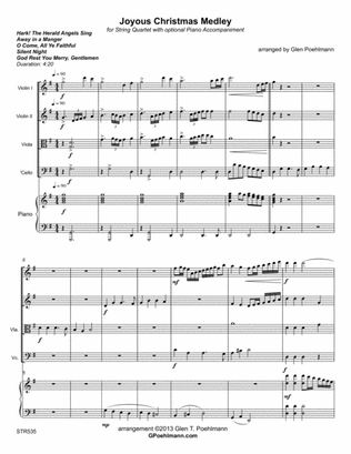JOYOUS CHRISTMAS MEDLEY - STRING QUARTET with optional Piano (5 Carol Medley)