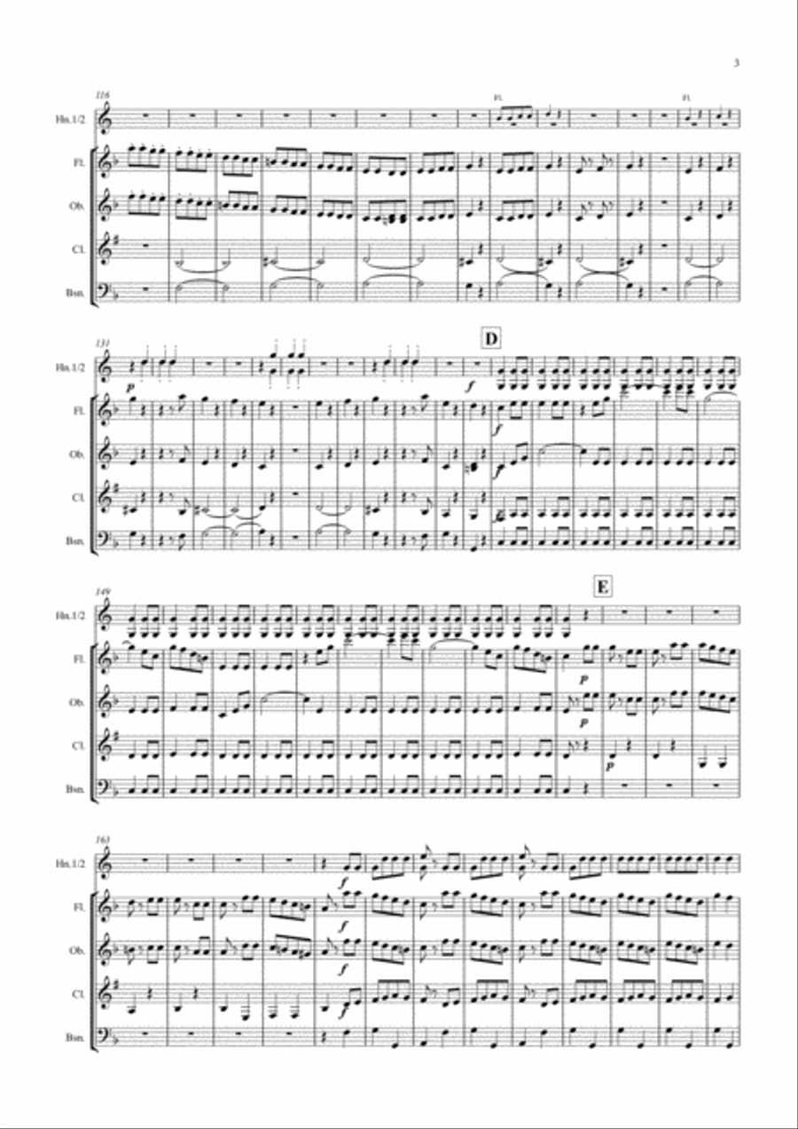 Mozart: Ein Musikalischer Spass (A Musical Joke) K522 Mvt.IV Presto - wind sextet/quintet Woodwind Quintet scores gallery preview page 3