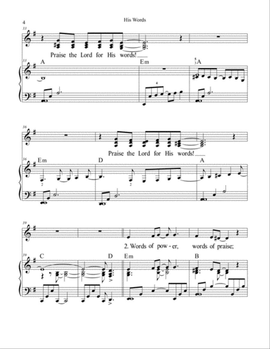 His Words (music for worship band) by Ken Young Piano, Vocal, Guitar scores gallery preview page 4
