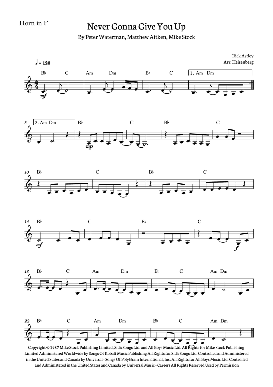 Never Gonna Give You Up Brass Duet scores gallery preview page 2