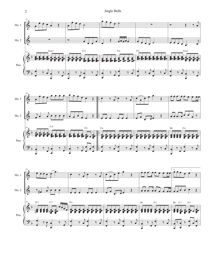 Jingle Bells (French Horn Duet) Brass Duet scores gallery preview page 2