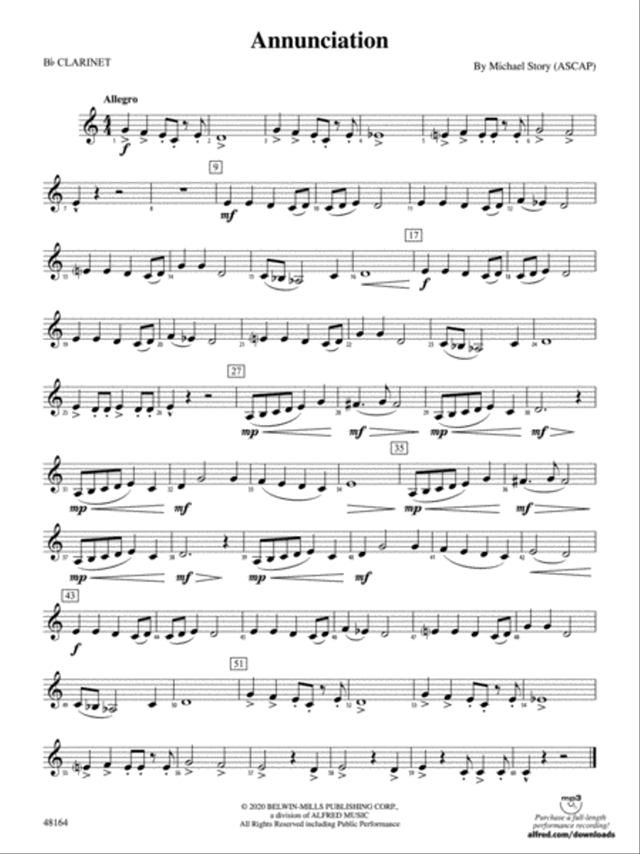 Annunciation: 1st B-flat Clarinet Concert Band scores gallery preview page 1