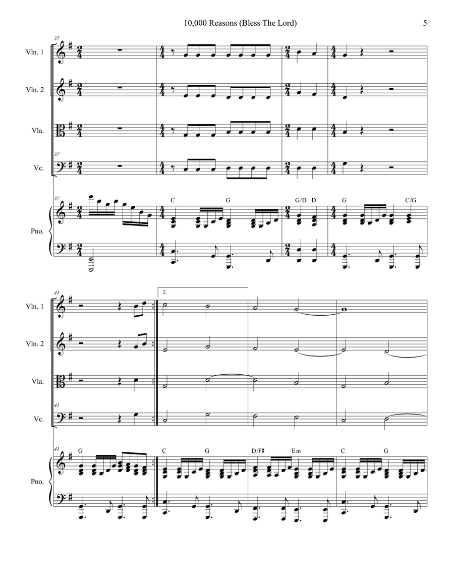 10,000 Reasons (Bless The Lord) String Quartet scores gallery preview page 5