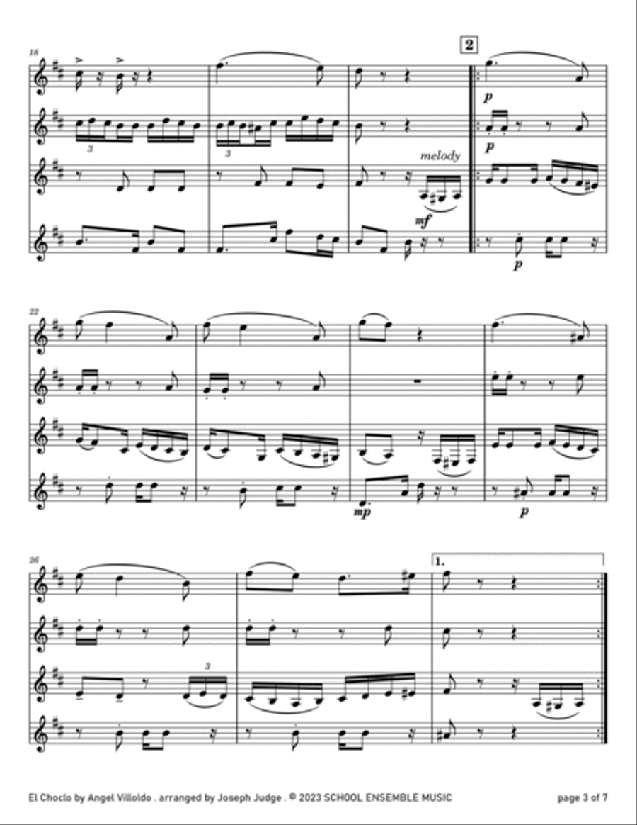El Choclo by Villoldo for Clarinet Quartet in Schools Clarinet Quartet scores gallery preview page 3