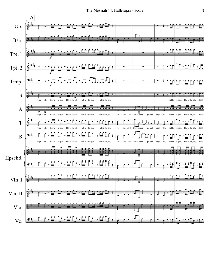 Hallelujah from The Messiah for Choir and Chamber Orchestra 4-Part scores gallery preview page 3