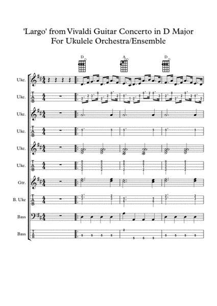 Vivaldi Guitar Concerto in D Major for Ukulele Orchestra/Ensemble (Music/Tablature) image number null