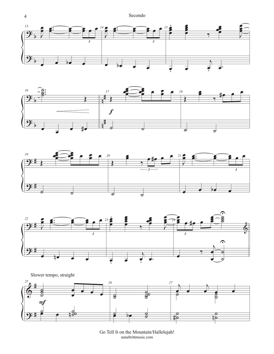 Go Tell It on the Mountain/Hallelujah! (piano duet) 1 Piano, 4-Hands scores gallery preview page 4